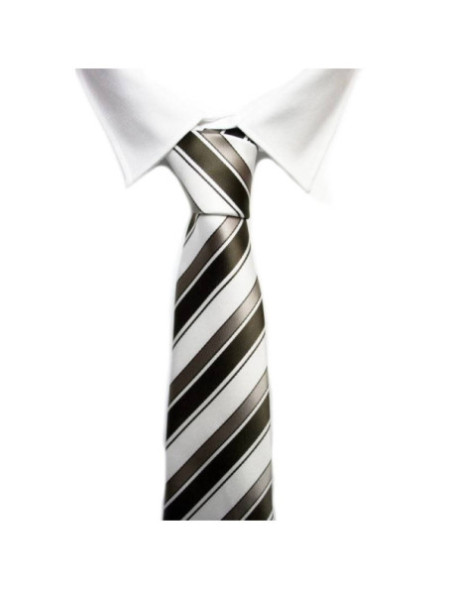 Corbata rayada marrón y blanca