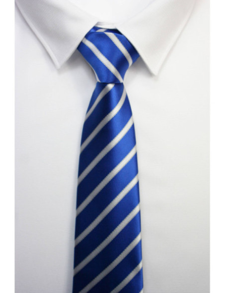 Corbata azul intenso raya blanca