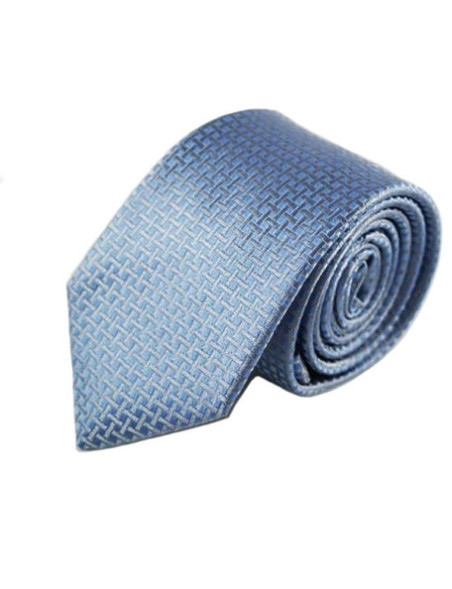 Corbata azul estampada con geometrías